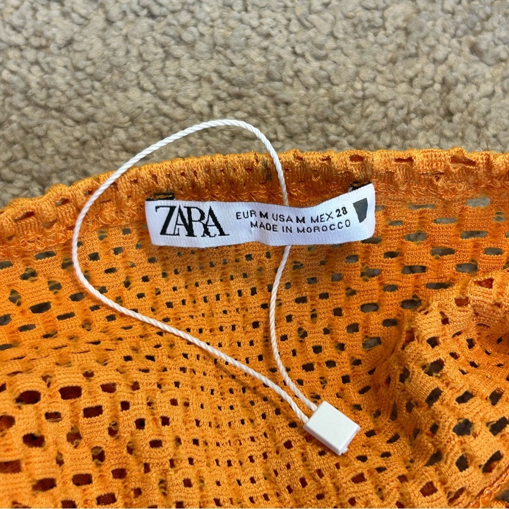 Zara orange perforated mesh knit stretchy halter top crop top strappy Sz M - Picture 7 of 11